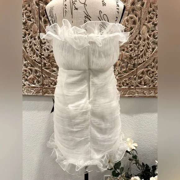 Lulus White Mini Chiffon Ruching w/ Ruffles Dress- size XL - Picture 2 of 9